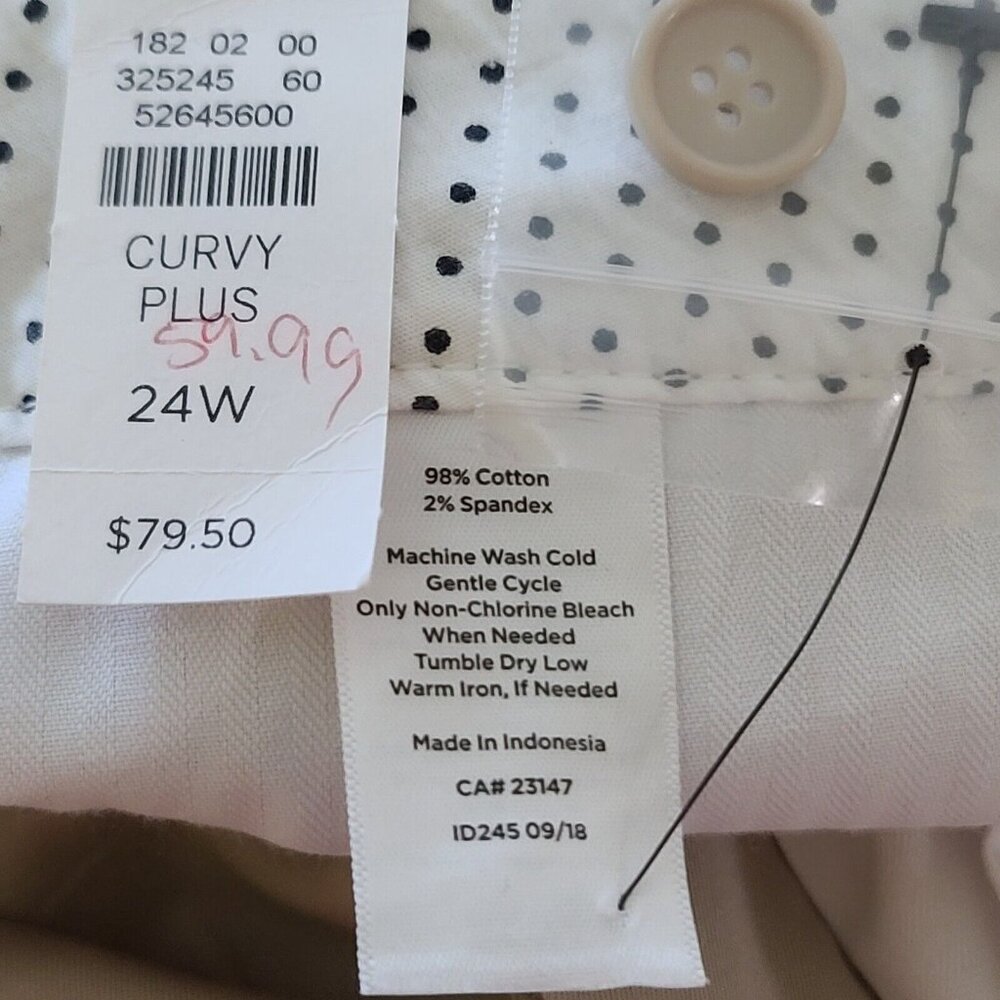 Talbots Perfect Crop Curvy Pants Plus Sz 24W Beige Chinos Zip Front Preppy NWT - Picture 8 of 10